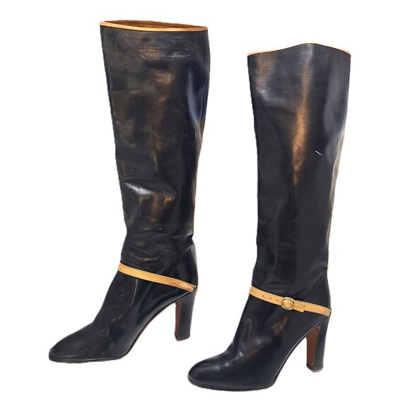 Vintage Ottorino Bossi sz 5 Knee High Riding Black Boots 35.5 Heels Pumps - Picture 7 of 14